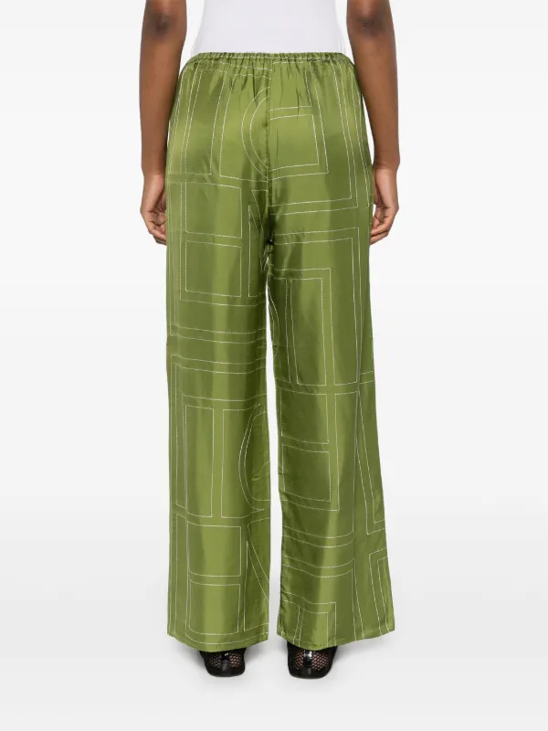 TOTEME Monogram Silk straight-leg Trousers | Green | FARFETCH