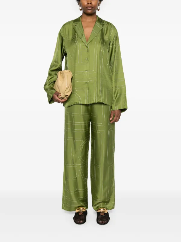 TOTEME Monogram Silk straight-leg Trousers | Green | FARFETCH