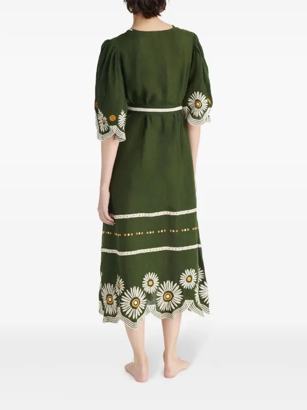 ERES Hortense floral-embroidered Linen Dress | Green | FARFETCH