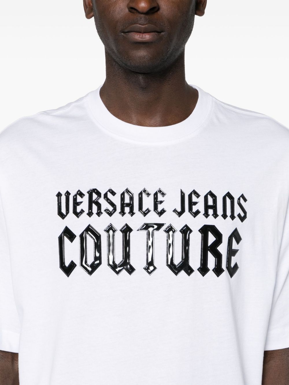 Shop Versace Jeans Couture Logo-embossed Cotton T-shirt In White