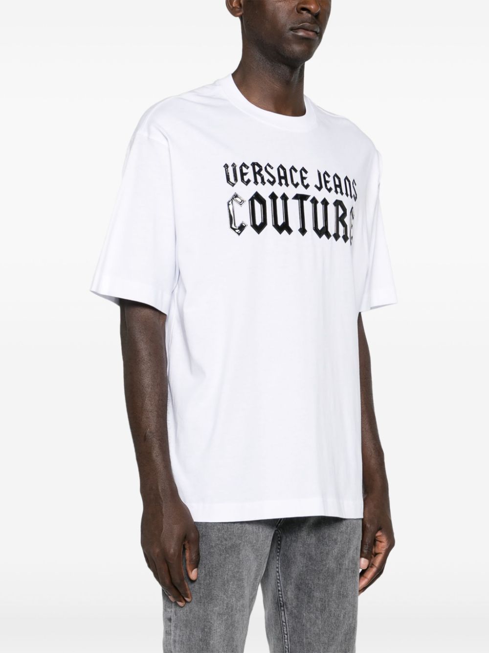 Shop Versace Jeans Couture Logo-embossed Cotton T-shirt In White