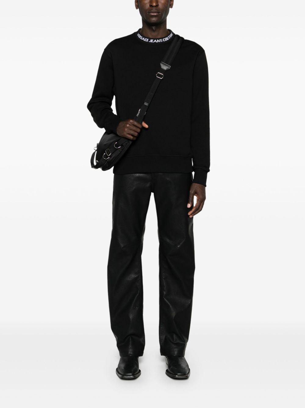 Shop Versace Jeans Couture Logo-trim Cotton Sweatshirt In Black