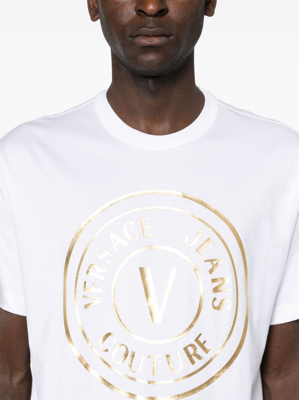 Shop Versace Jeans Couture Logo-print Cotton T-shirt In White