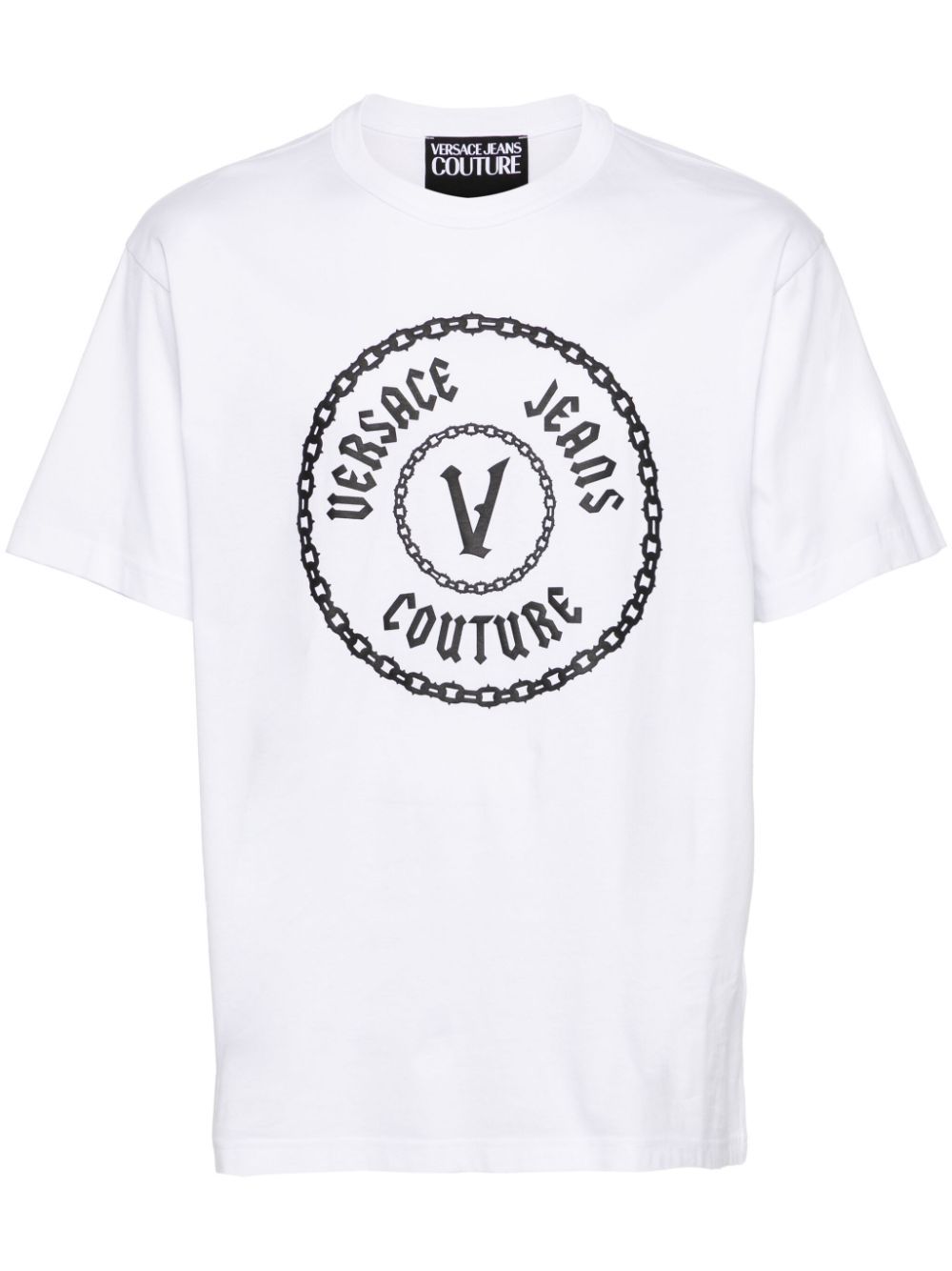 Shop Versace Jeans Couture Logo-print Cotton T-shirt In White