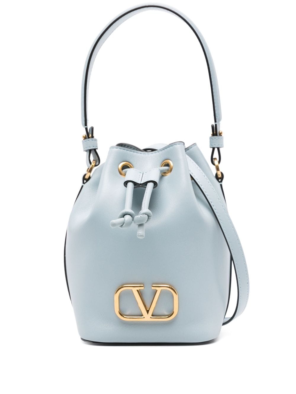 Valentino Garavani Mini Vlogo-plaque Leather Bucket Bag In Blue