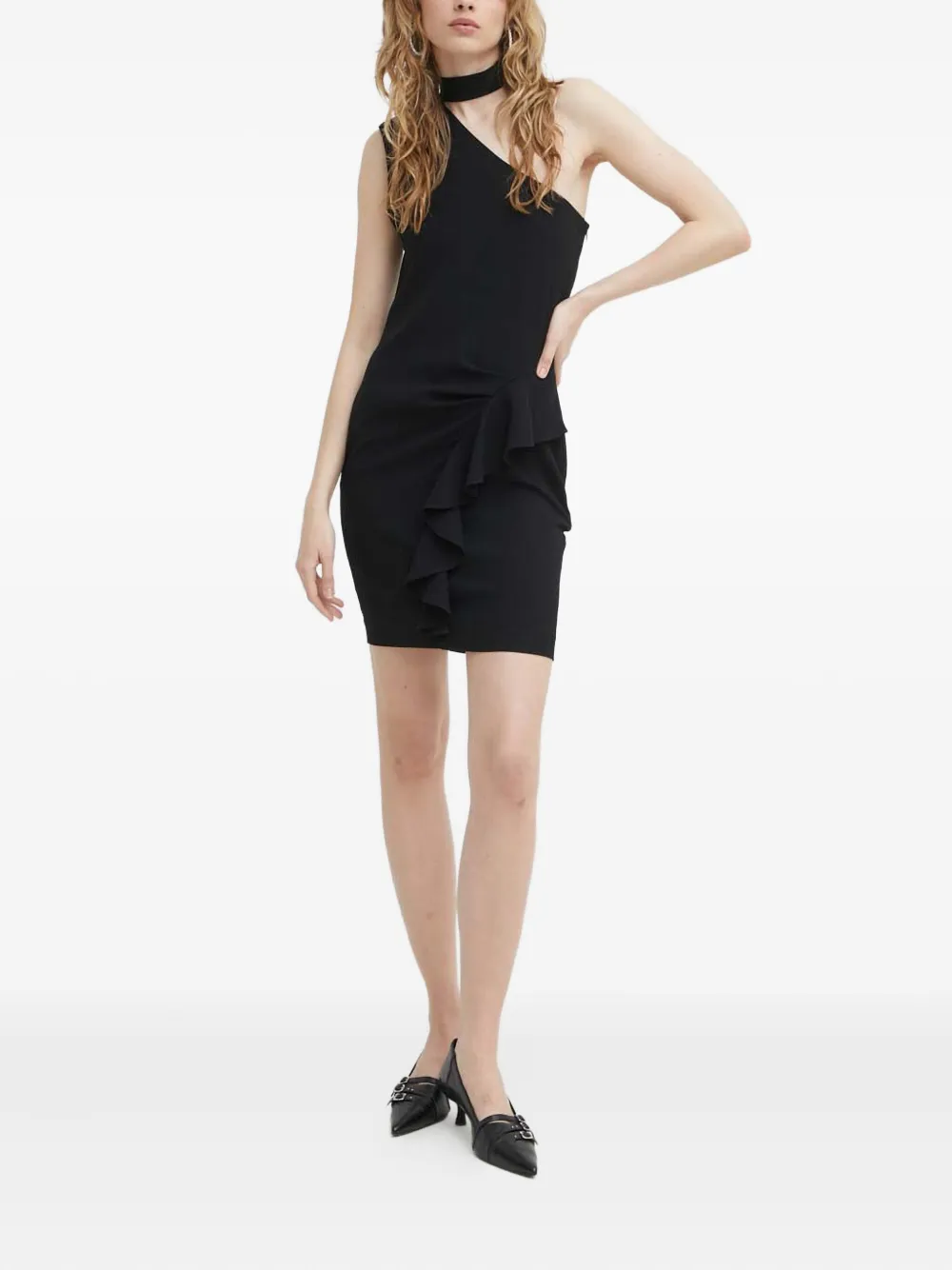 Iro Kami Ruffled One-shoulder Mini Dress In Black