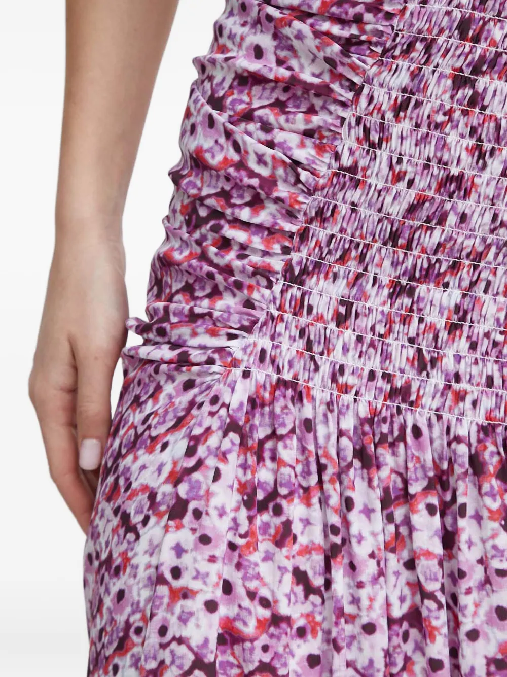 Iro Noseti Shirred Floral Asymmetric Skirt In Pink