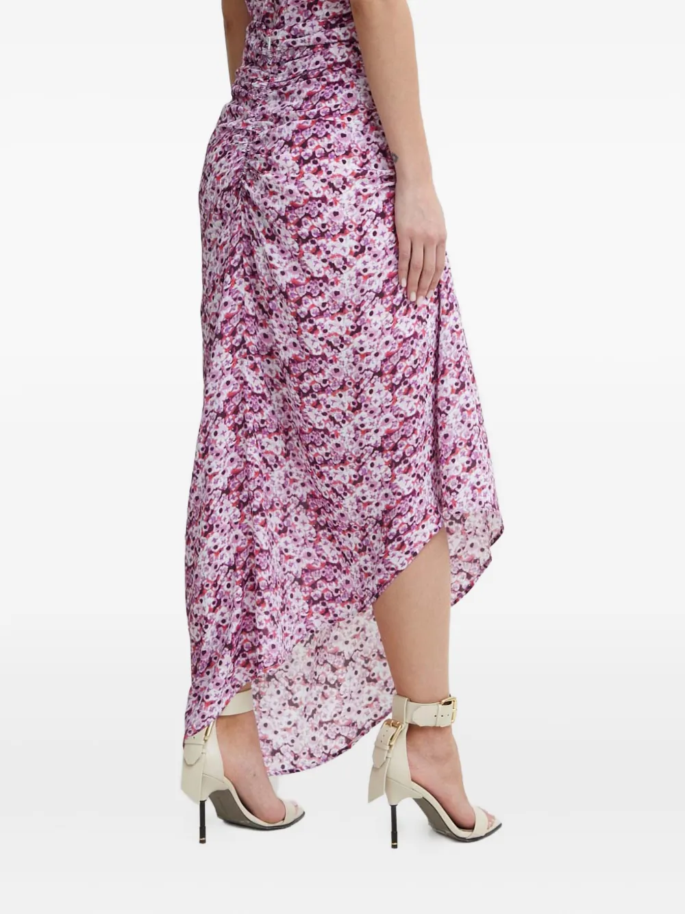 Iro Noseti Shirred Floral Asymmetric Skirt In Pink