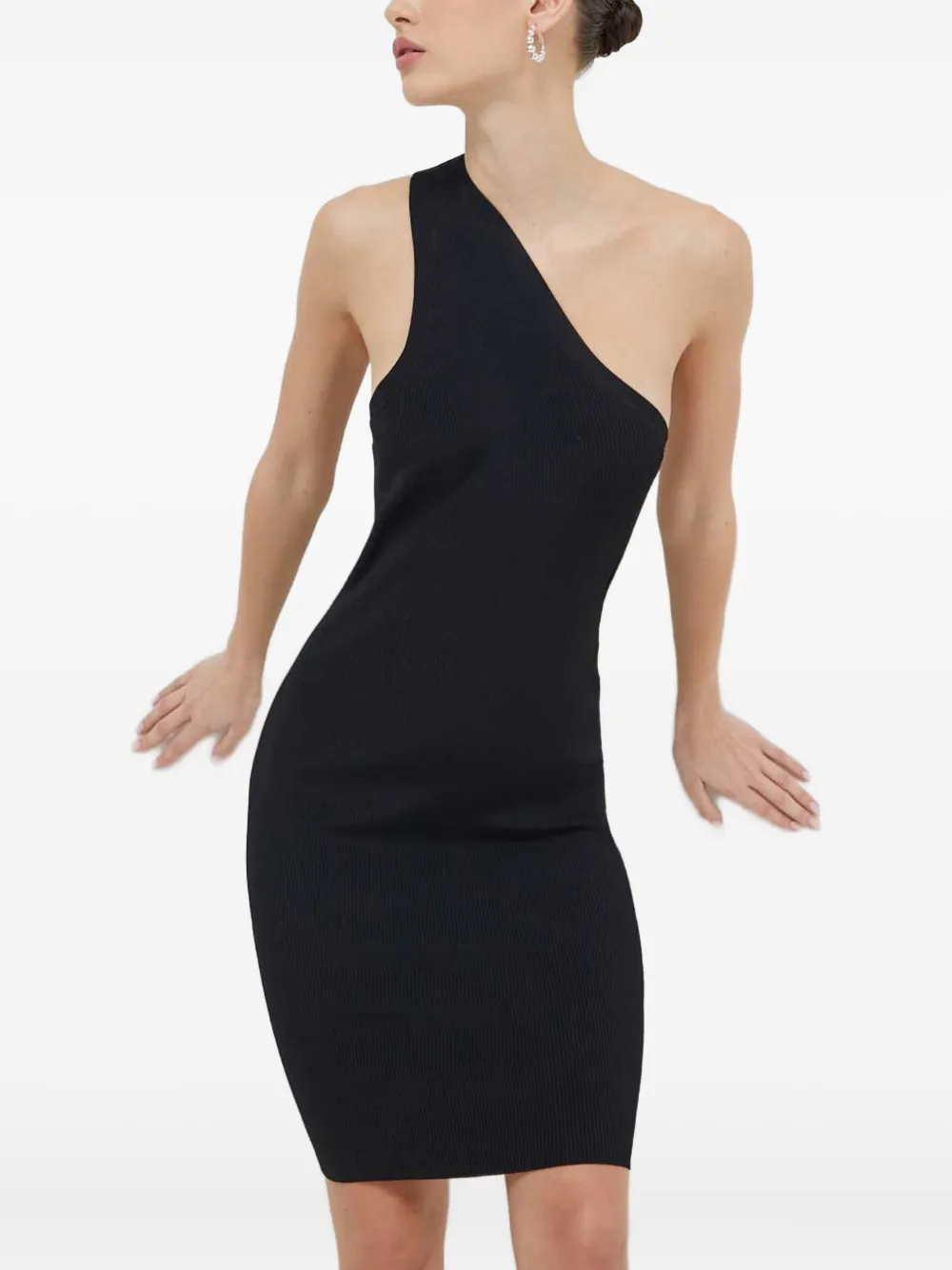 Iro Tuzal One-shoulder Ribbed Mini Dress In Black