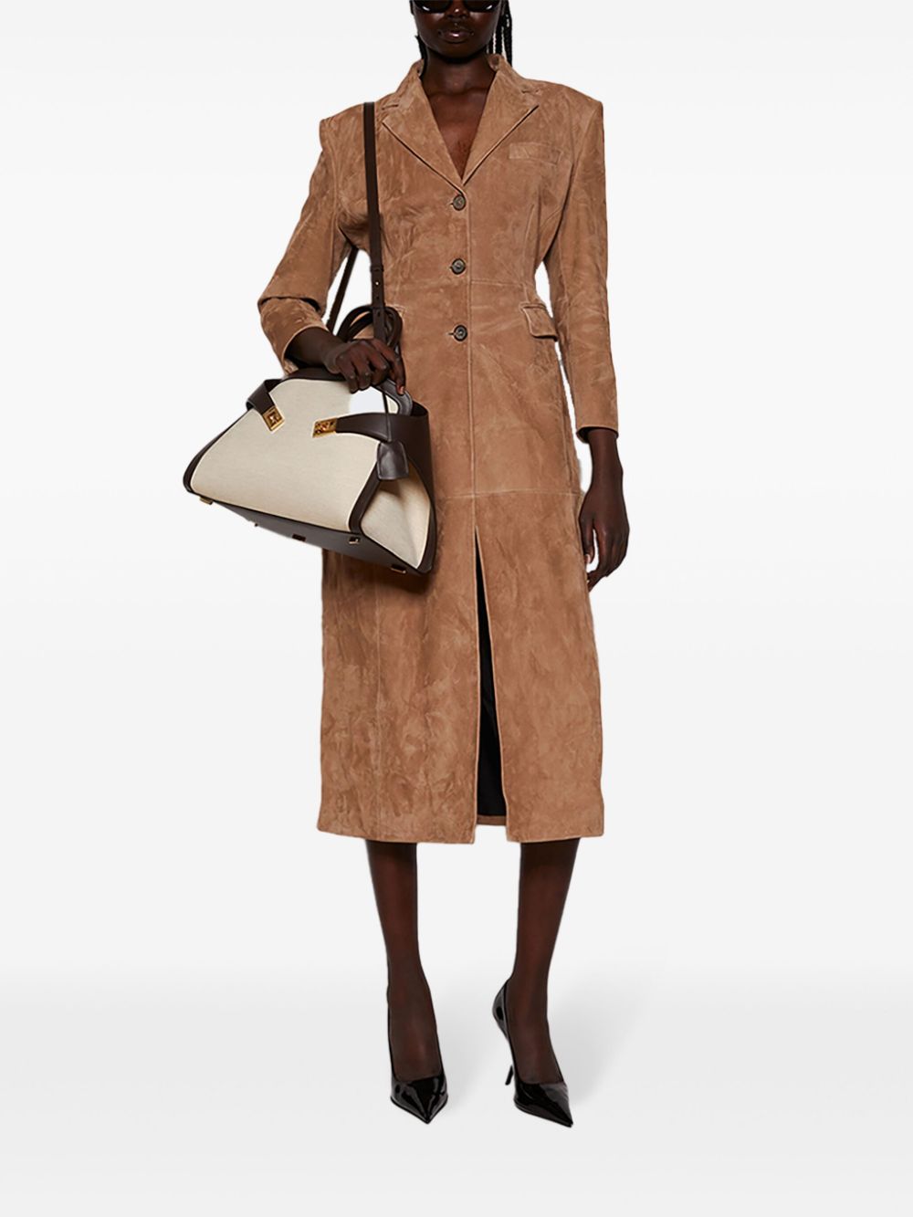 Magda Butrym hourglass-shaped suede coat - Bruin