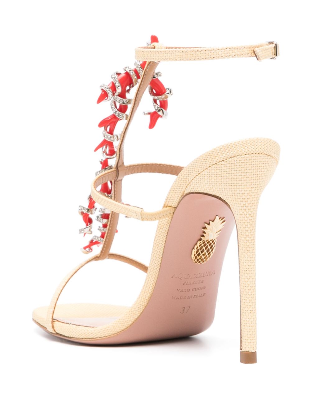 Aquazzura Capri Crush 105 mm raffia sandalen Beige