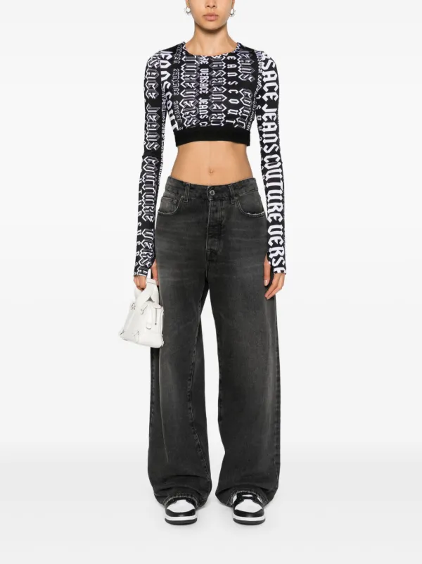 Versace Jeans Couture ロゴマニア クロップドトップ | ブラック