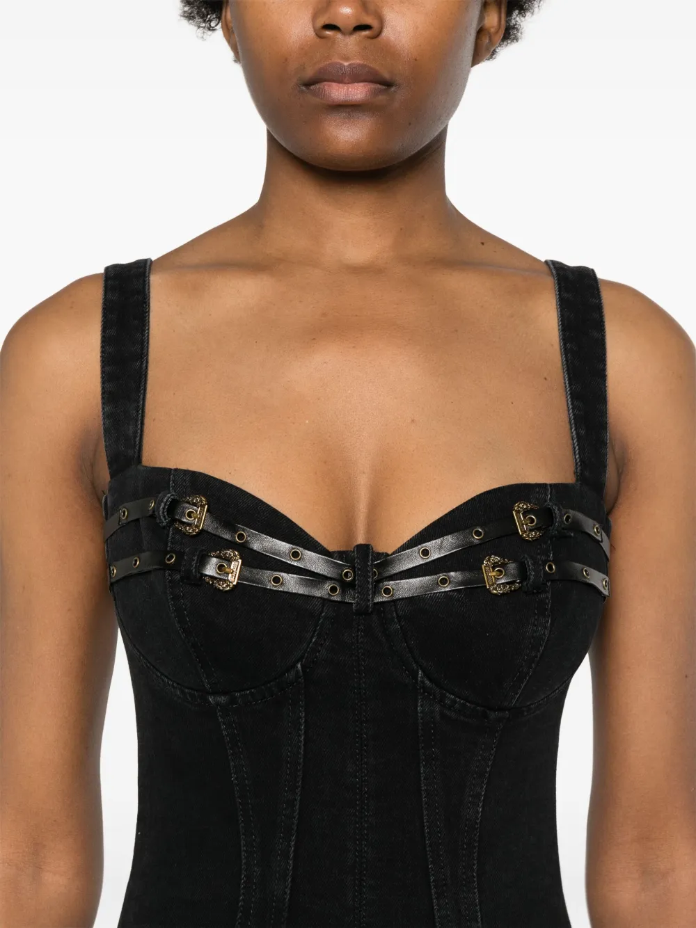 Affordable Versace Jeans Couture bucked-belts denim midi dress Women