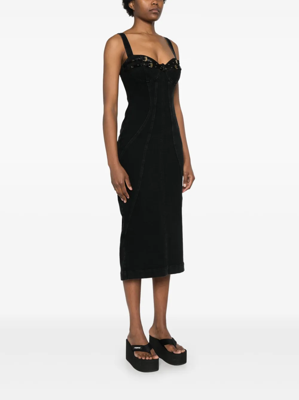Affordable Versace Jeans Couture bucked-belts denim midi dress Women