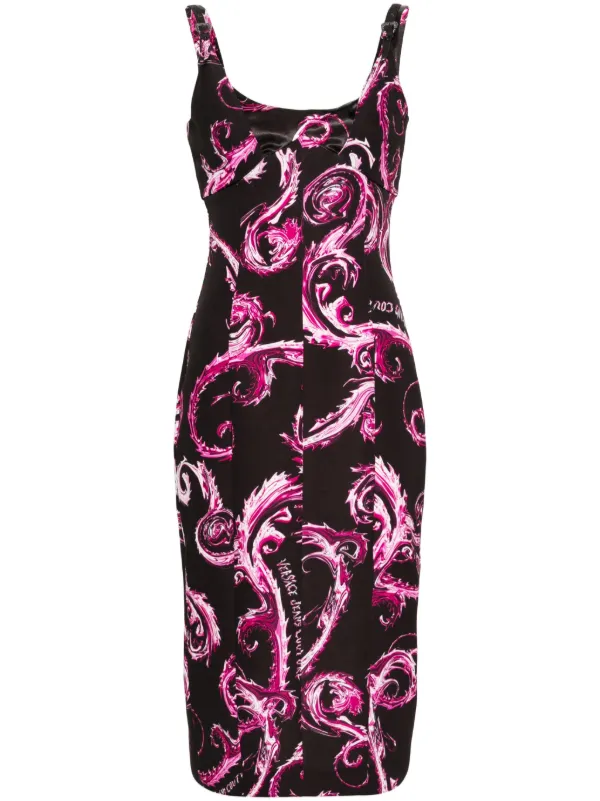 princess polly baby blue dress Versace Jeans Couture Chromo Couture-print Midi Dress | Black