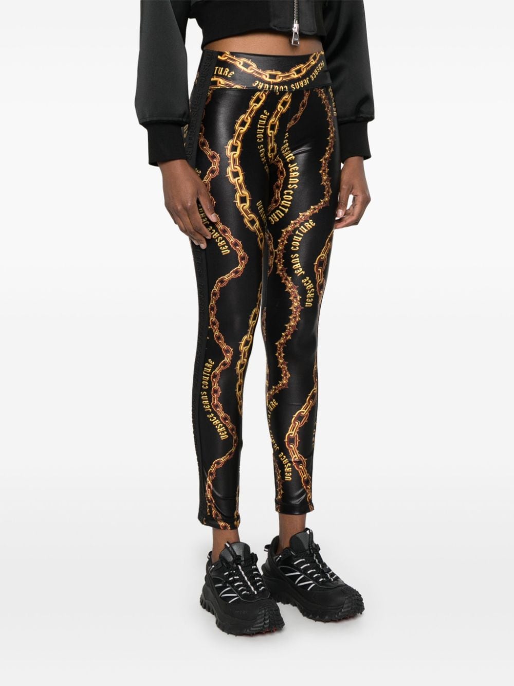 Shop Versace Jeans Couture Chain-print Leggings In Black