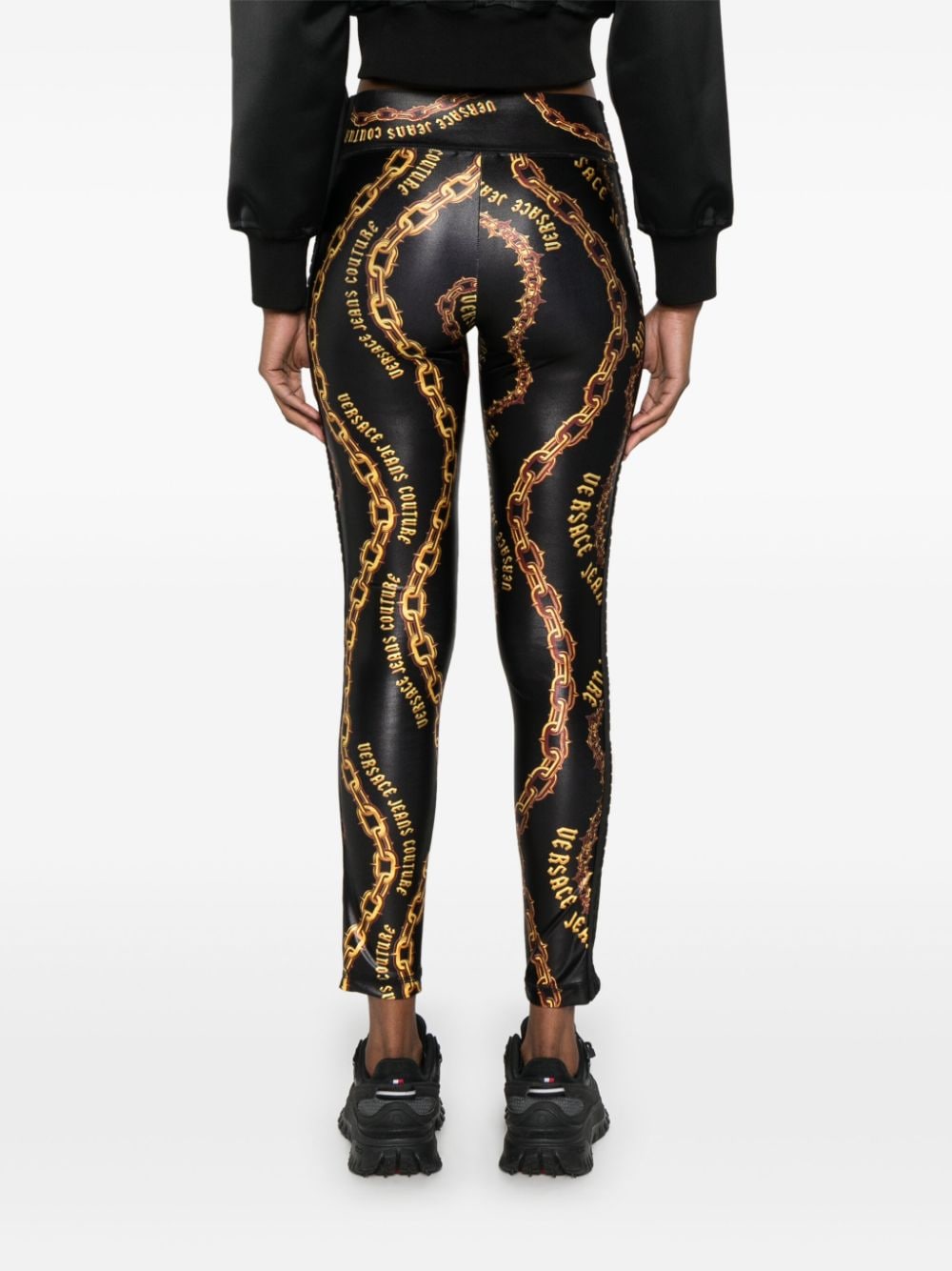 Shop Versace Jeans Couture Chain-print Leggings In Black