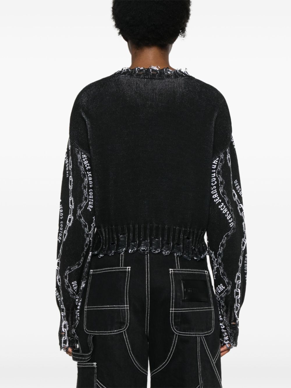 Shop Versace Jeans Couture Chain Swan Patterned Jacquard Jumper In Black