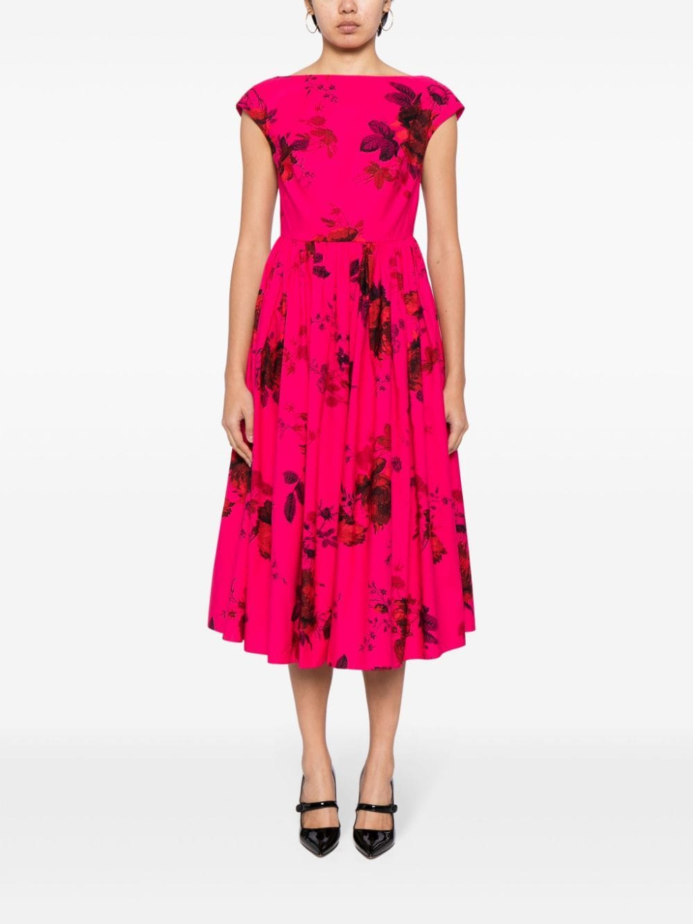 Shop Erdem Floral-print Cotton Midi Dress In Pink