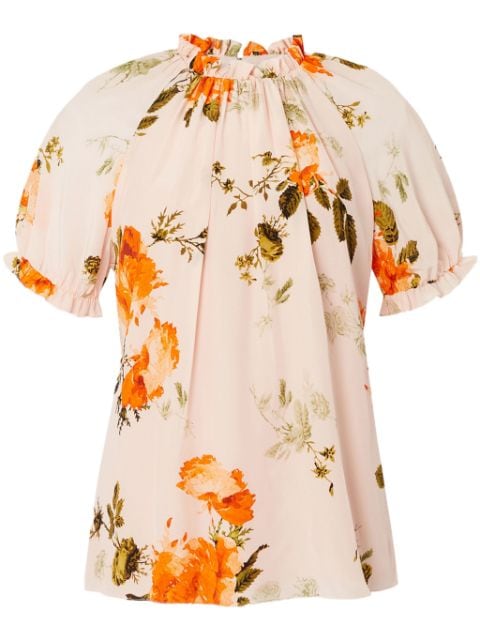 ERDEM floral-print short-sleeve silk blouse