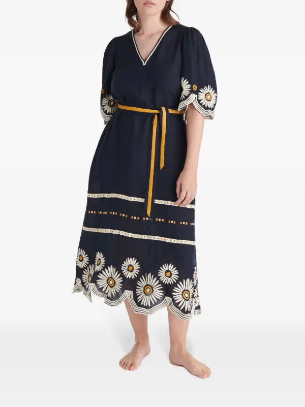 ERES Hortense floral-embroidered Linen Dress | Blue | FARFETCH