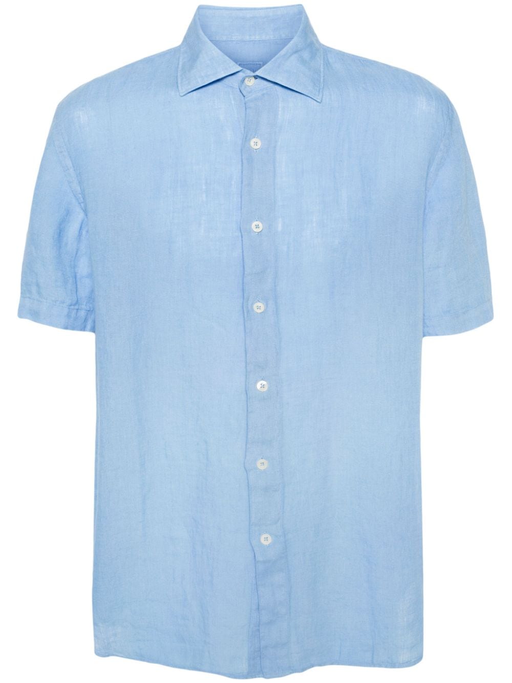 120% Lino Short-sleeve Linen Shirt In Blue
