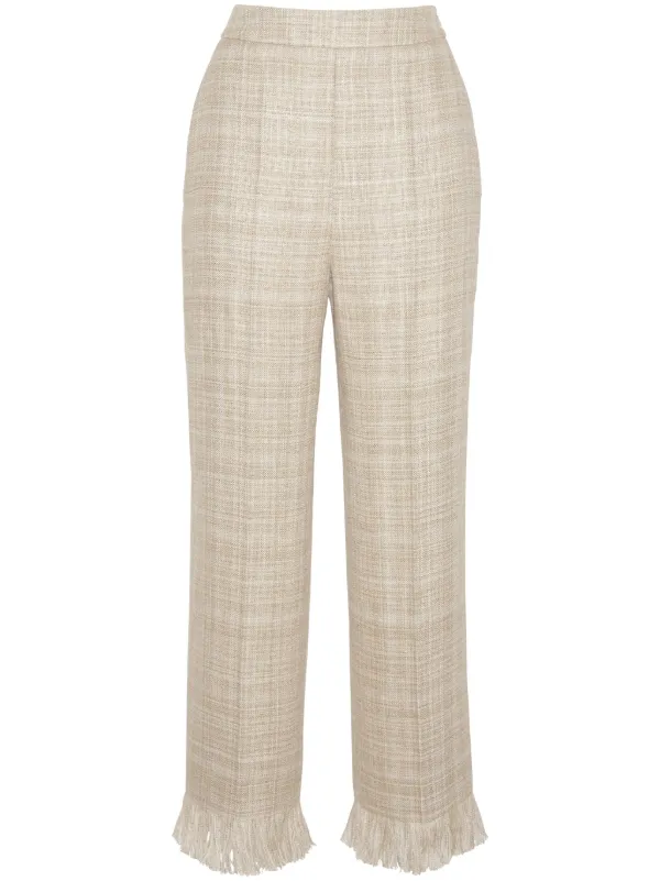 Adam Lippes Fringed Linen Trousers in Neutrals
