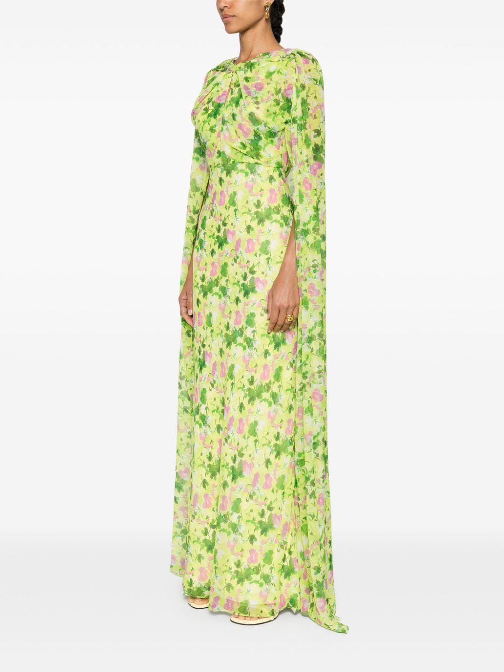 Shop Saloni Claudia Cape Maxi Dress In Green