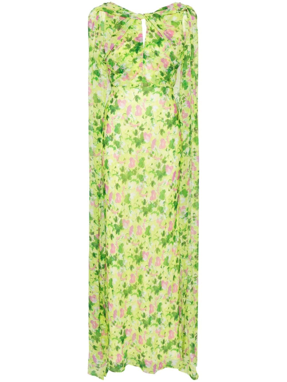 Shop Saloni Claudia Cape Maxi Dress In Green