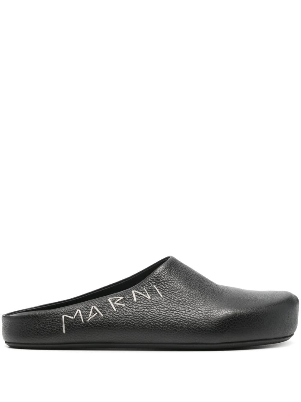 Shop Marni Logo-embroidered Slippers In Schwarz