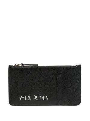 Marni Leather zip-around Wallet With mending-embroidery | Black