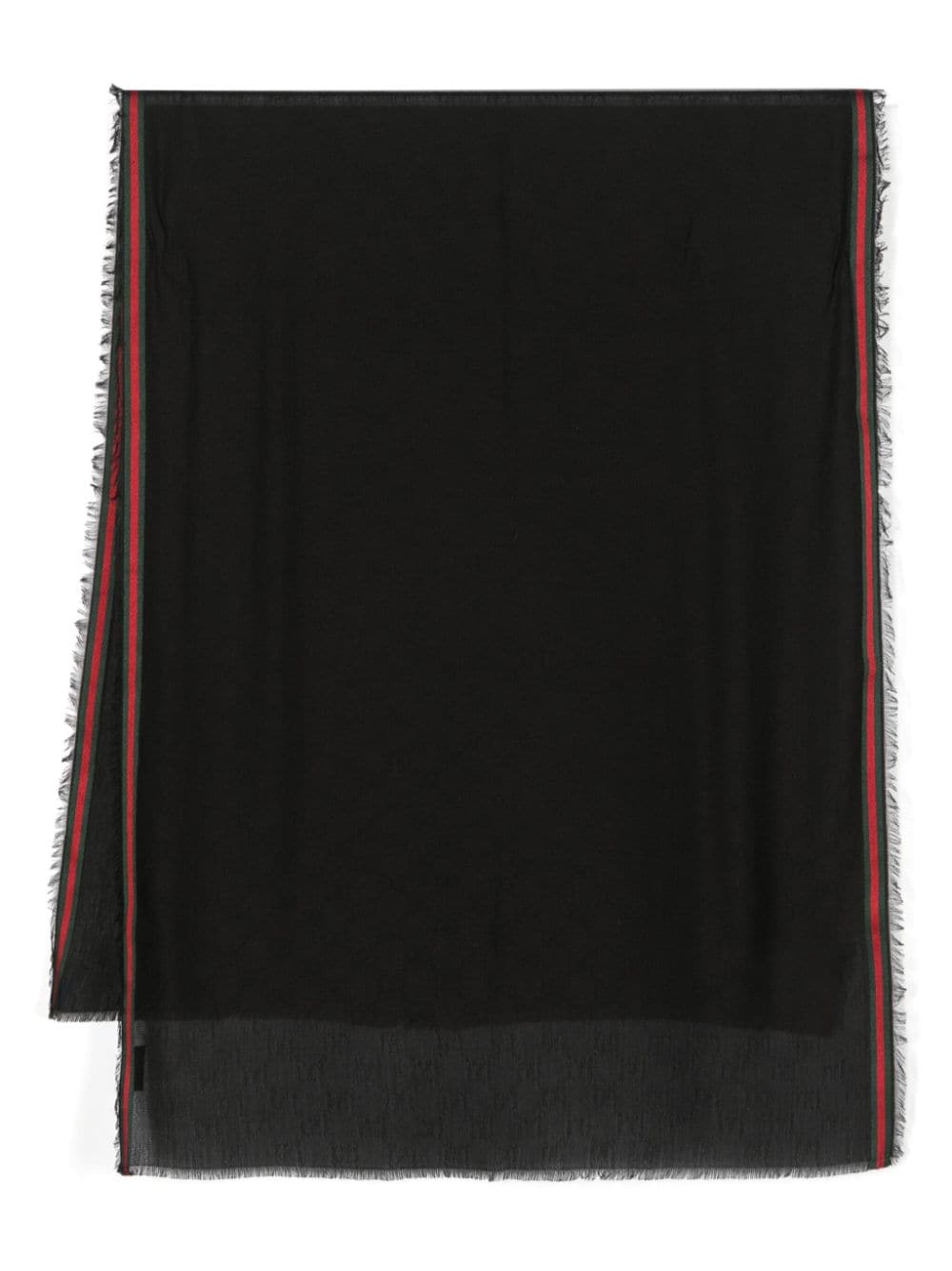 Gucci Web-stripe Frayed Scarf In Black