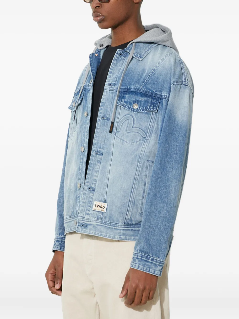 Evisu Hooded Denim Jacket In Blue