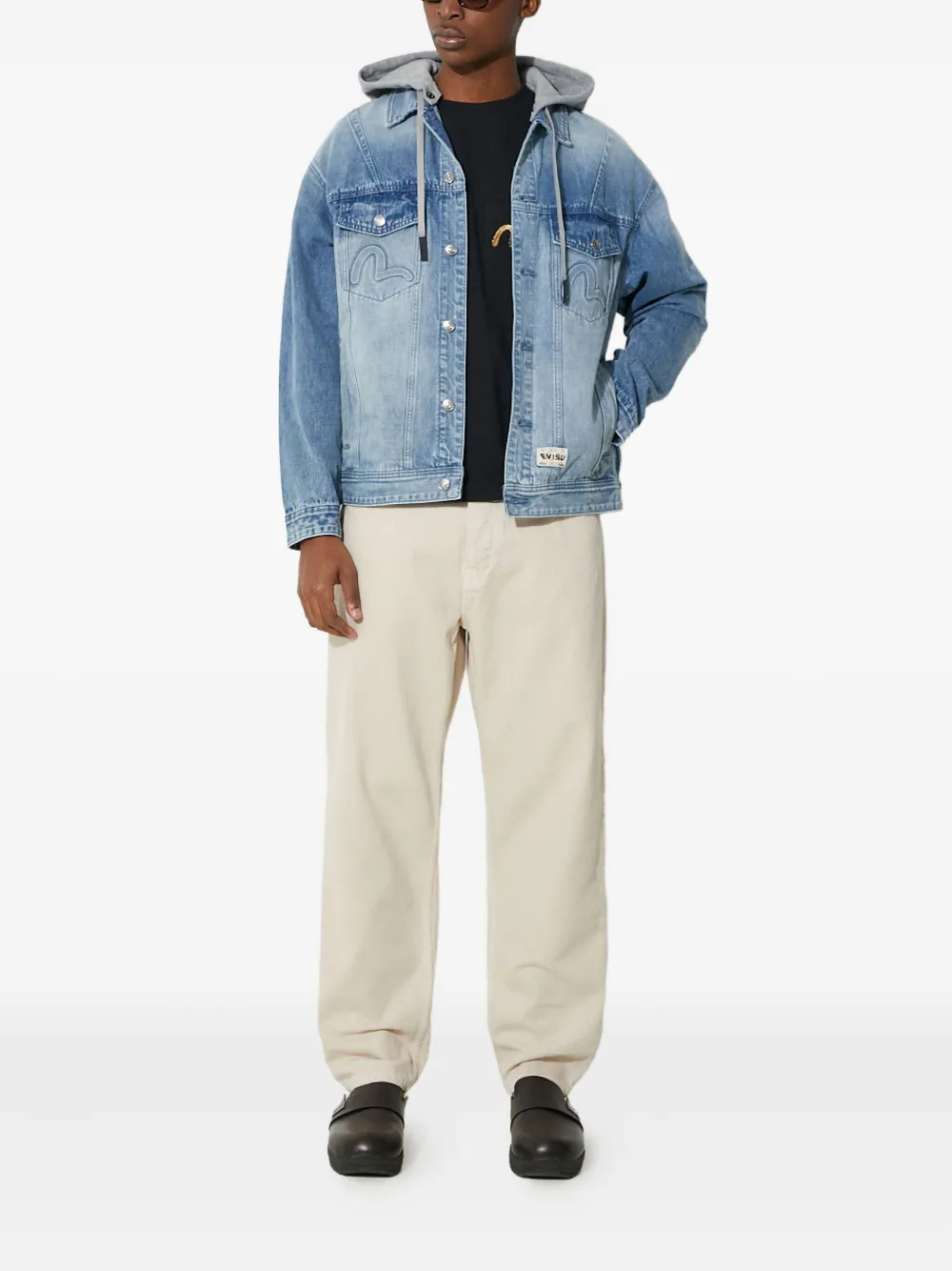 Evisu Hooded Denim Jacket In Blue