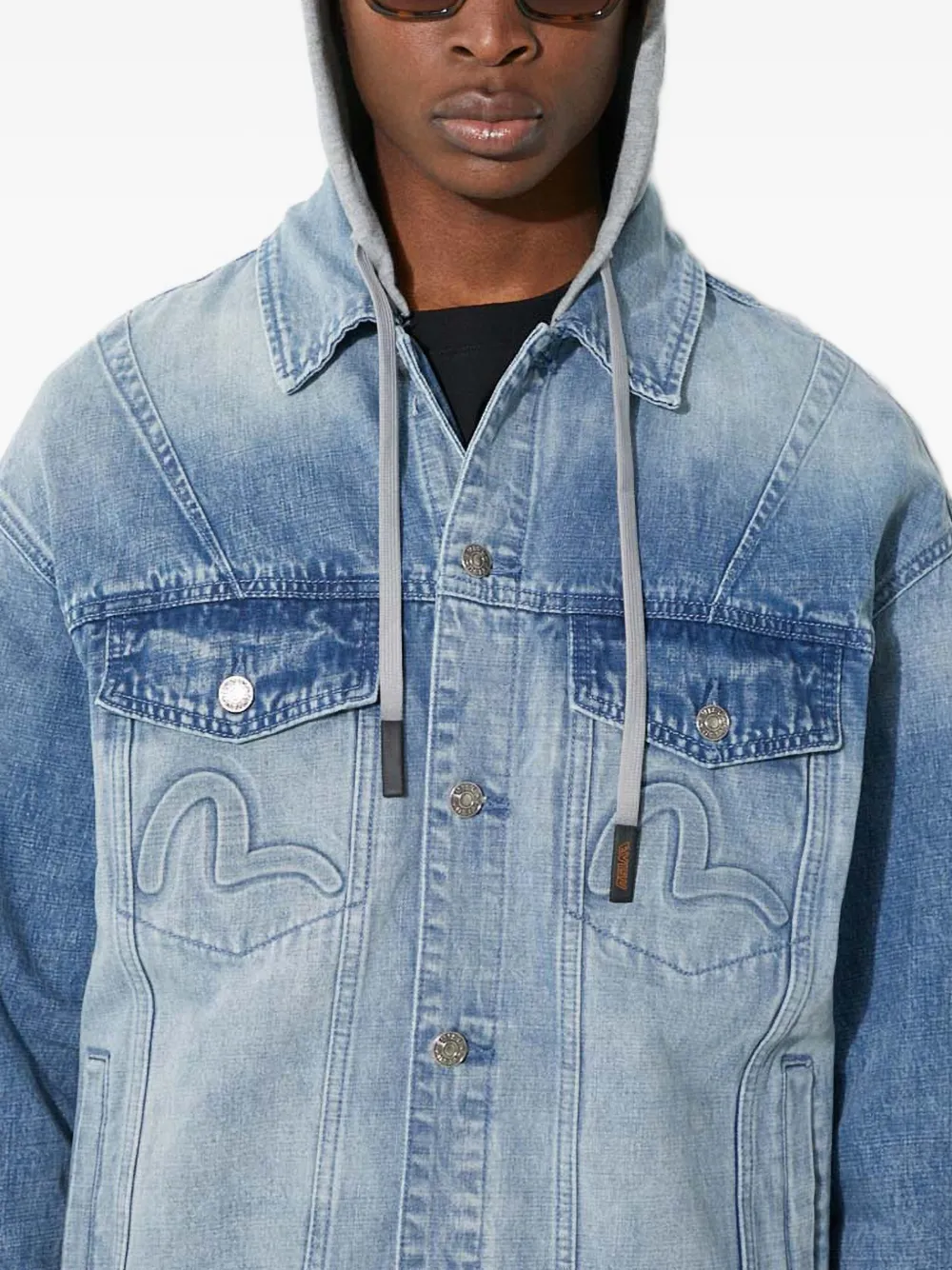 Evisu Hooded Denim Jacket In Blue