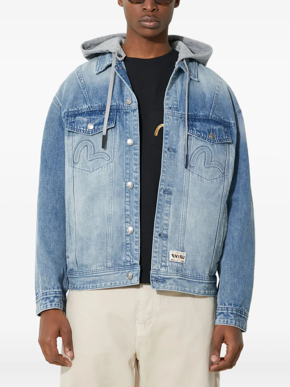 Evisu Hooded Denim Jacket In Blue