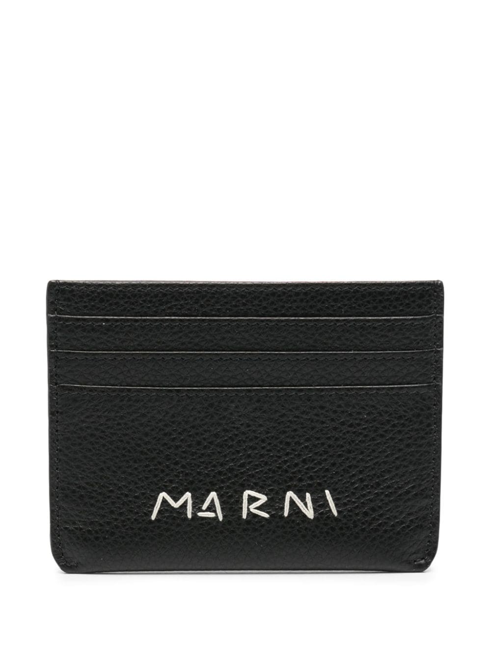 Marni logo-embroidered leather card holder - Nero