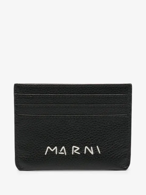 Marni logo-embroidered leather card holder