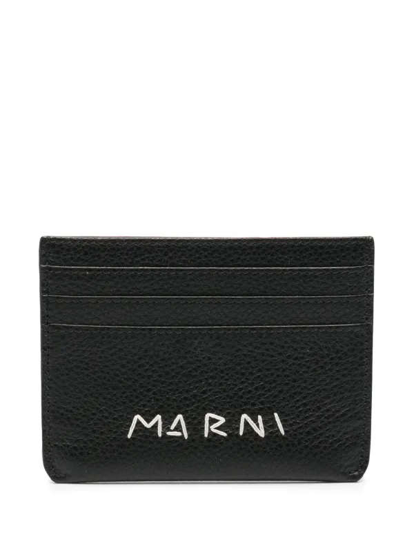 ◇MARNI◇ Logo Card Holder Crete PFMI0104U0P653300V49 Black leather card case with Marni Mending embroidery | Marni