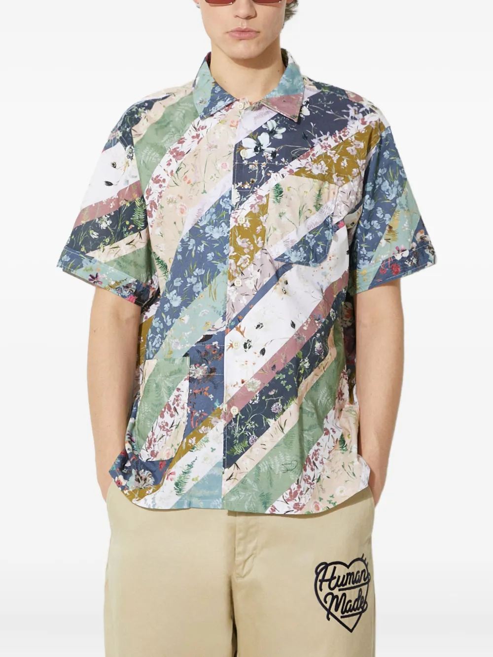 floral-patchwork short-sleeve shirt