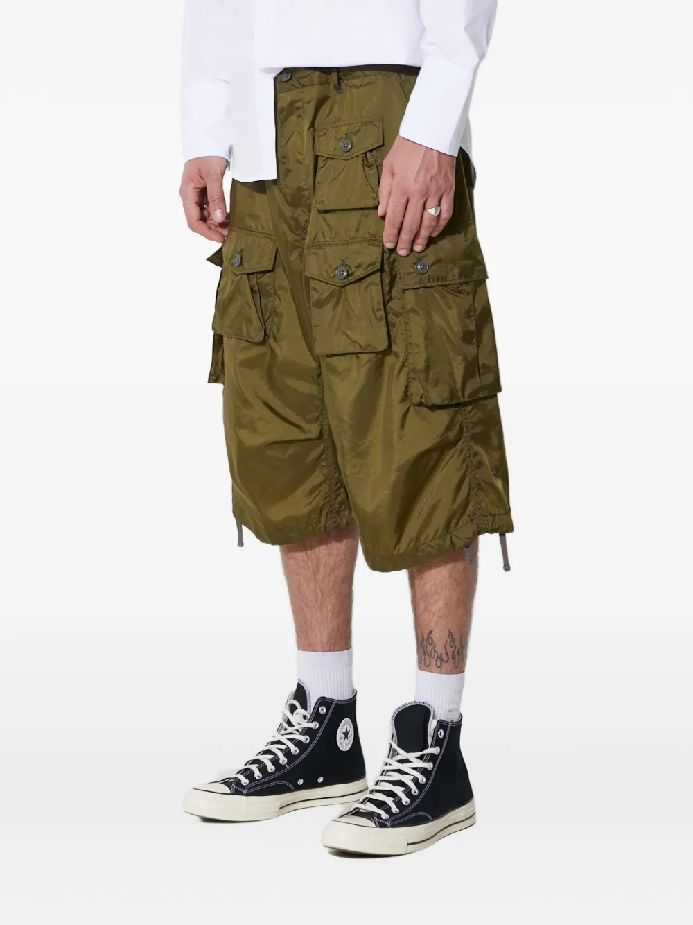 Engineered Garments Buttoned Cargo Shorts In Green