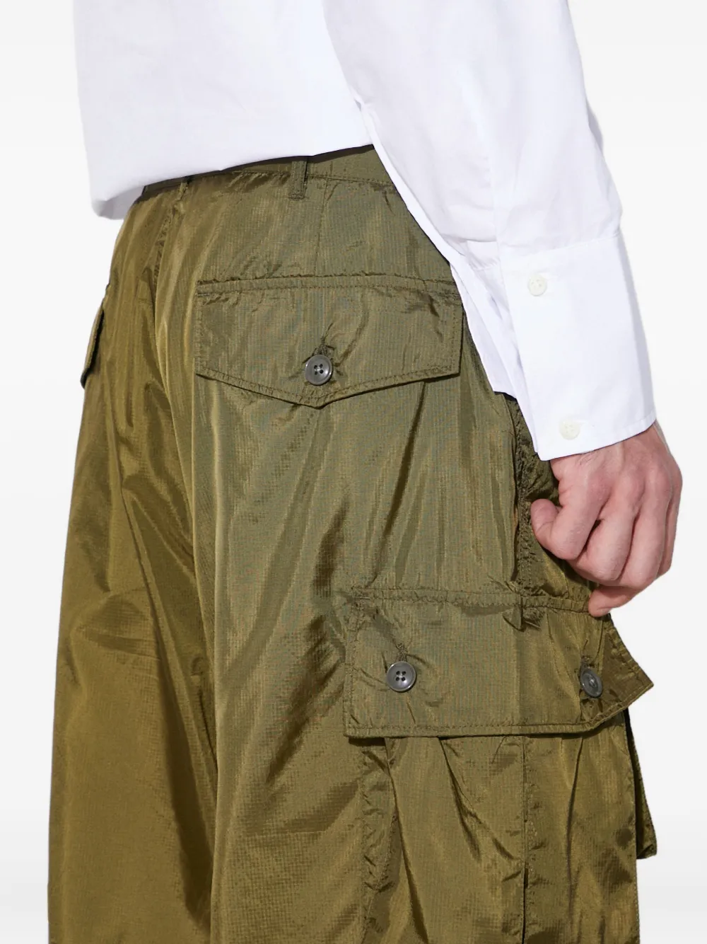 Engineered Garments Buttoned Cargo Shorts In Green