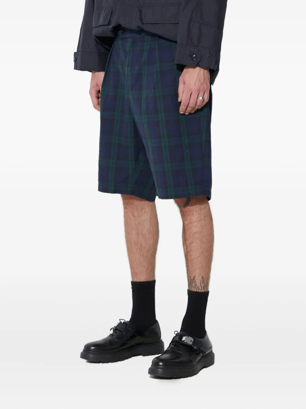 Engineered Garments Geplooide shorts met tartan ruit Blauw
