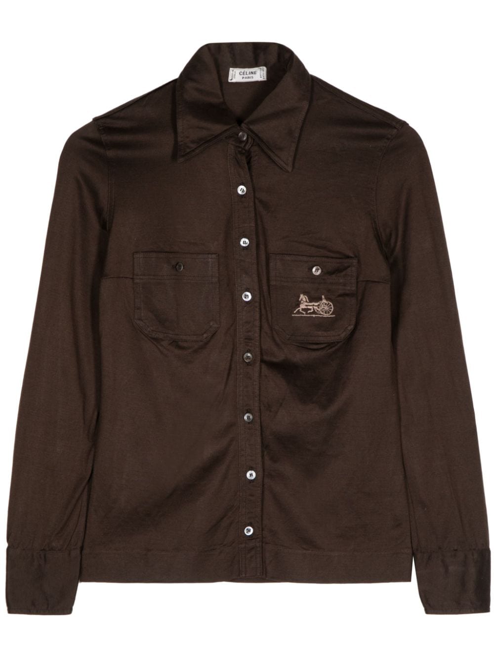 Pre-owned Celine Horse Carriage-embroidered Cotton Shirt In Brown