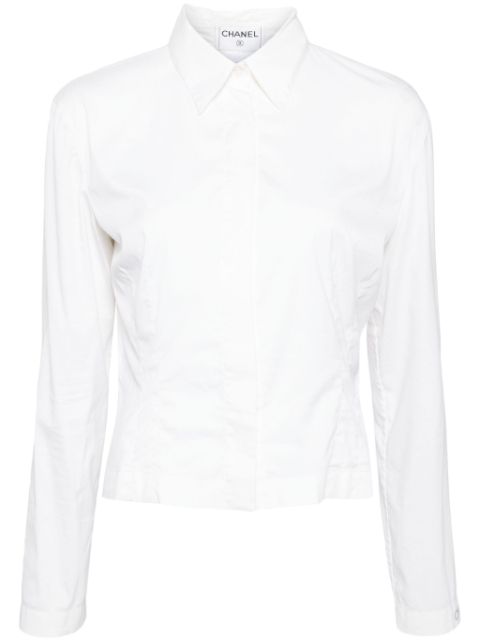 HOT SALE CHANEL 2000 studded-logo poplin shirt Women