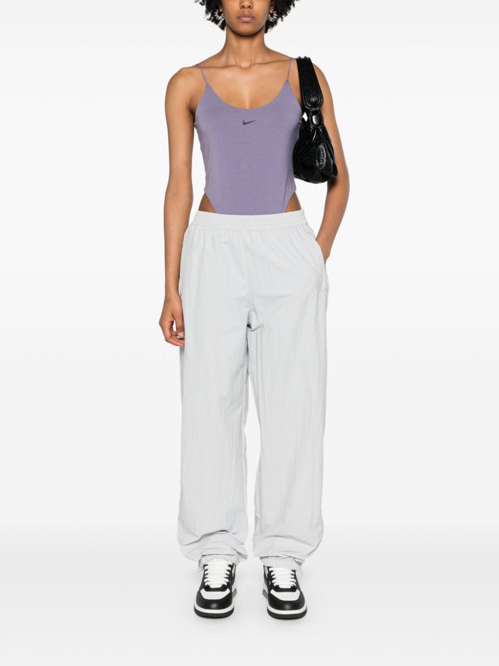 Shop Nike Swoosh-embroidered Jersey Bodysuit In Purple