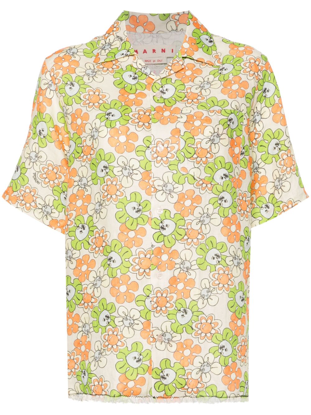 Marni Floral-print Linen Shirt In Neutrals