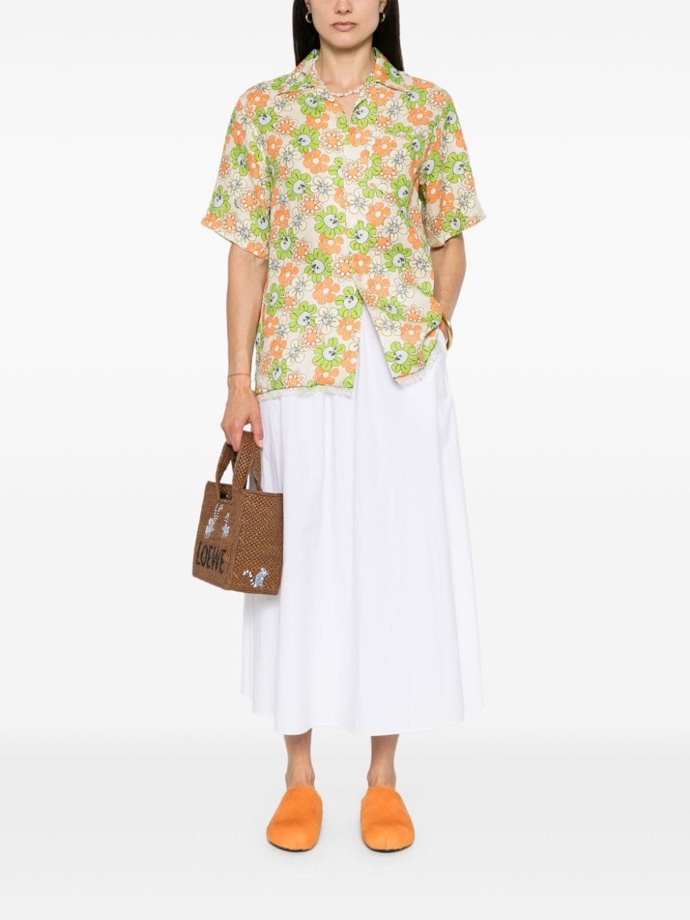 Marni floral-print linen shirt - Beige