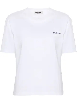 Miu Miu embroidered-logo Cotton T-shirt | White | FARFETCH UK