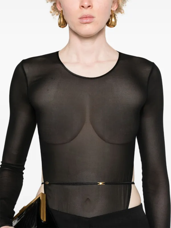 【送料&関税込】Saint Laurent Black Mesh Bodysuit Saint Laurent open-back Crepe Bodysuit | Black | FARFETCH